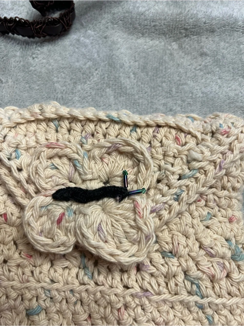 Handcrafted Cream Crochet Crossbody Bag with beautiful butterfly Accent